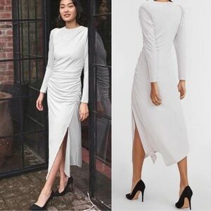 NWT Express Velvet Ruched Side Asymmetrical Midi Dress Sz XS